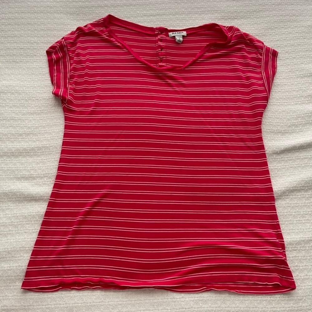 Large Old Navy Pink and White Striped Short-Sleeve T-Shirt